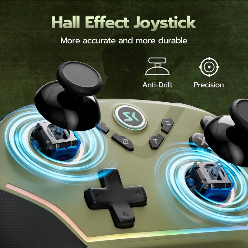 ISHAKO Wireless PC Controller, Hall Effect Gaming Controller with 1000Hz Polling Rate, 3-Stage Adjustable Triggers, 4 Macro Back Buttons, Bluetooth/2.4G/Wired Gamepad Compatible with Windows PC, Switch, iOS, Android, Steam Deck - Green - Image 4